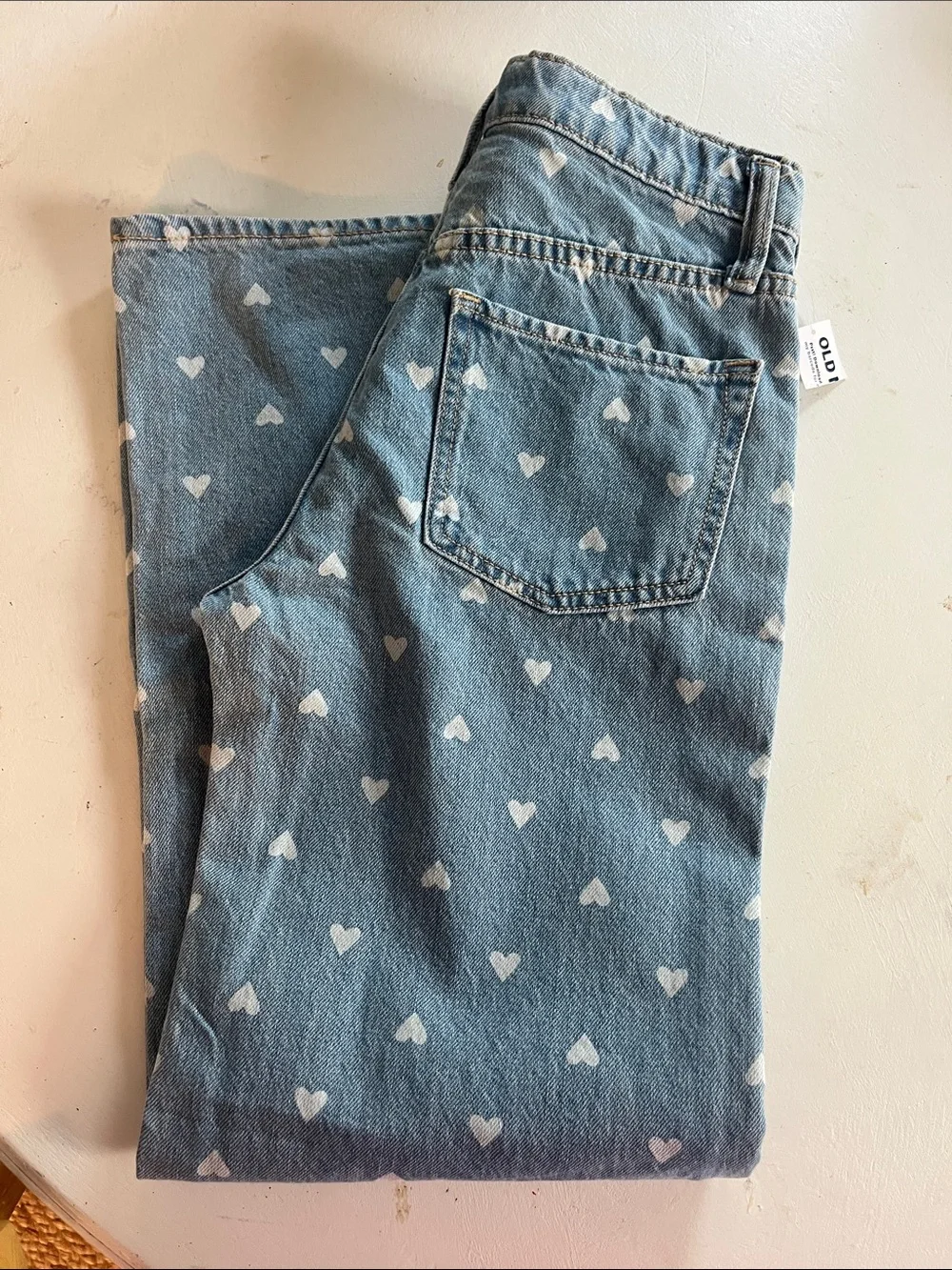 Old Navy Light Blue Heart Print Baggy Wide-Leg Jeans